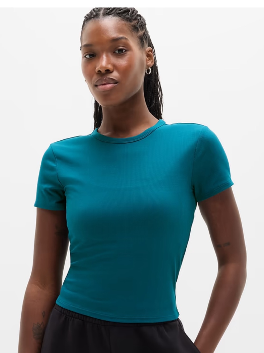 Like New Athleta Signature Rib Crop Tee, Teal, Size M